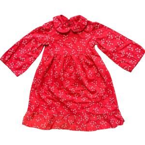 VTG 70s Handmade Daisy Dot Embroidered Bell Sleeve Dress in Red White GIRLS 4